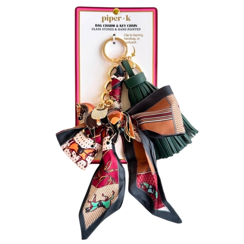 🐎▪️Piper K▪️ glass Stones Equestrian Hand Painted Horse Key Chain Bag Charm